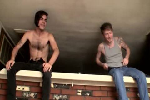 bushy Chested twink With Emo Hairdo jerking off With Buddies